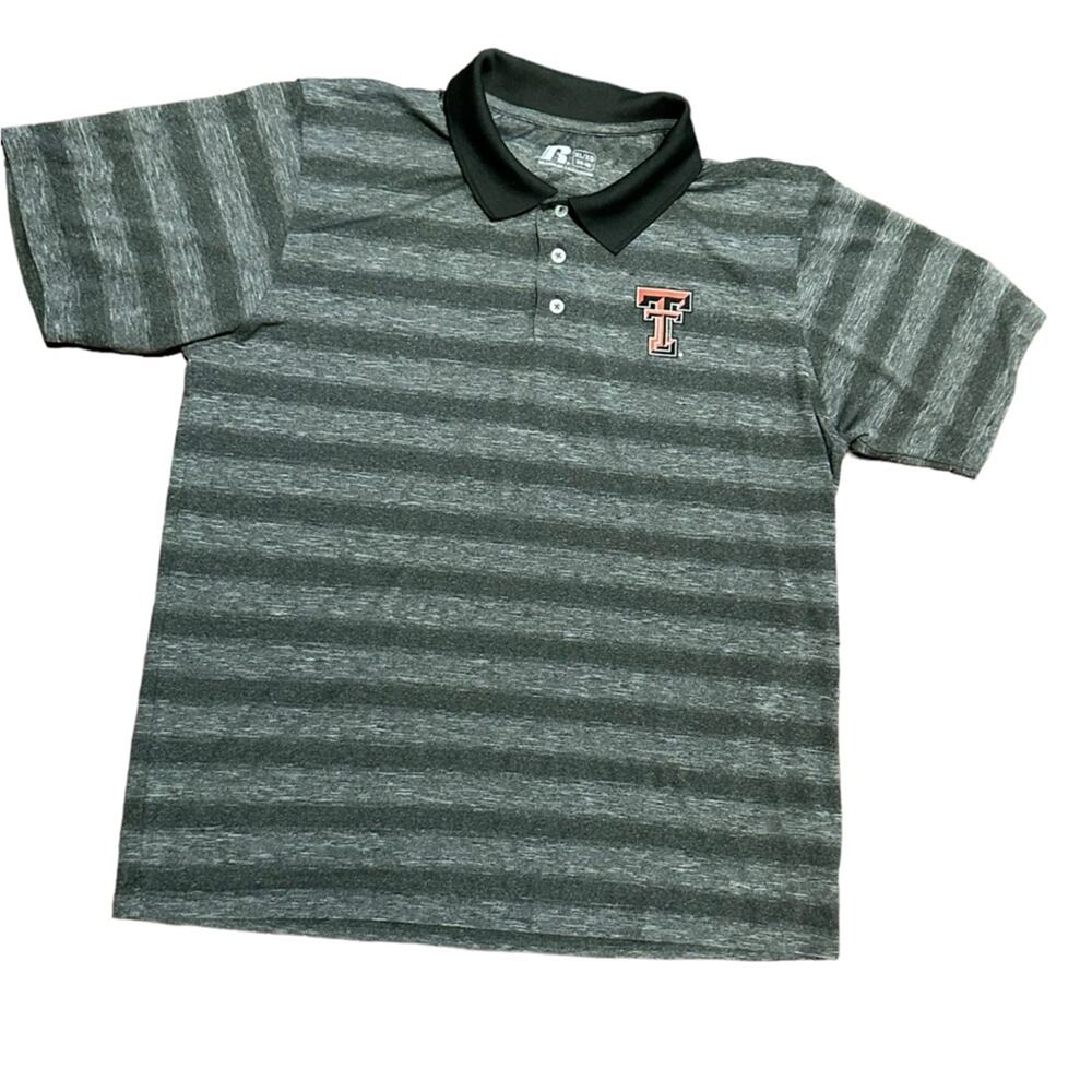 Texas Tech Men’s  XL Gray Heathered Stripe Short Sleeve Logo Polo Style Shirt